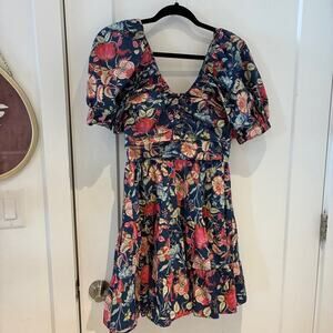 Gilner Farrar Floral Puff Sleeve Mini Dress XS